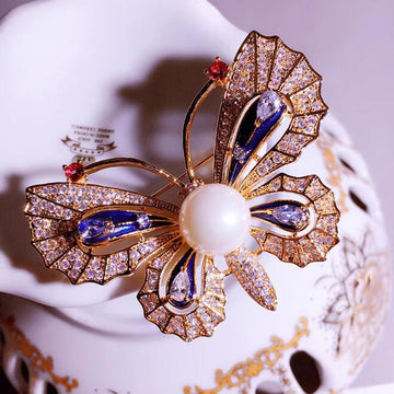 XSB154 - Blue Gem Butterfly Saree Brooch